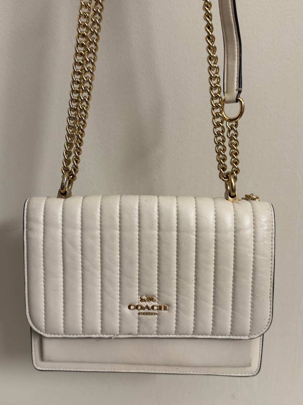 Coach White Quilted Leather Crossbody with Gold Chain